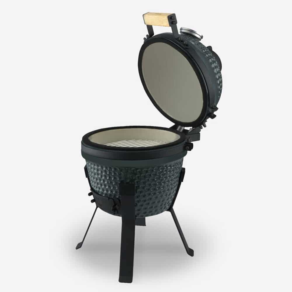 Gratar ceramic cu carbuni si termometru integrat, H.Koenig, Japanese Kamado BBQ 13", Ø 32 cm, verde