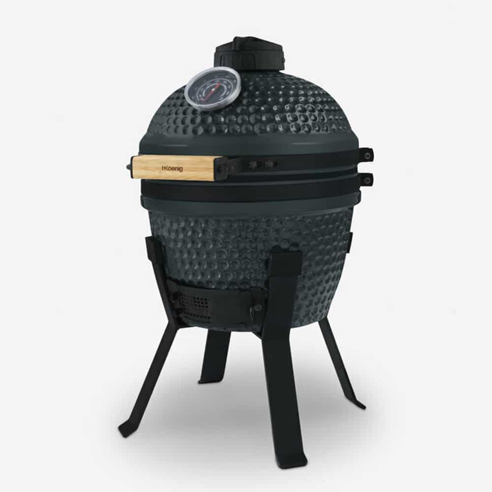 Gratar ceramic cu carbuni si termometru integrat, H.Koenig, Japanese Kamado BBQ 13", Ø 32 cm, verde