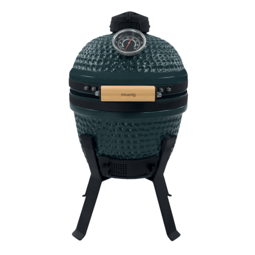 Gratar ceramic cu carbuni si termometru integrat, H.Koenig, Japanese Kamado BBQ 13", Ø 32 cm, verde