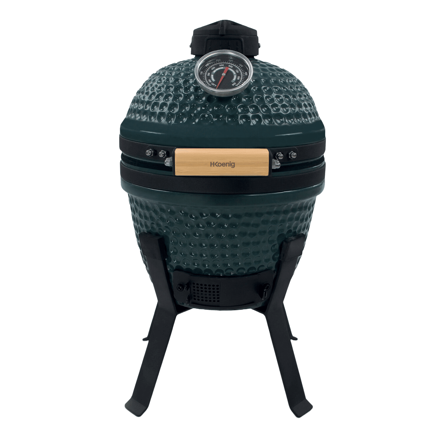 Gratar ceramic cu carbuni si termometru integrat, H.Koenig, Japanese Kamado BBQ 13", Ø 32 cm, verde