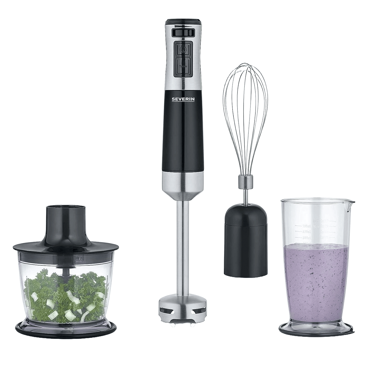 Blender de mana si accesorii, Severin, S3772, 600 W, negru