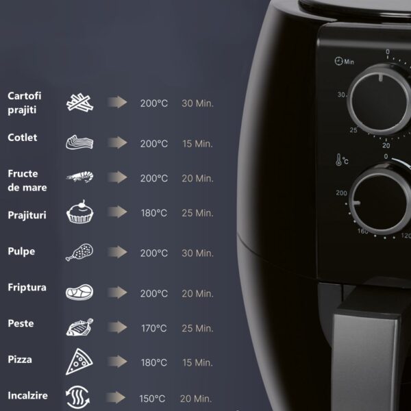 Friteuza cu aer cald Air Fryer, Boman, FR6057HCB, 1350 W, 3.6 litri, negru