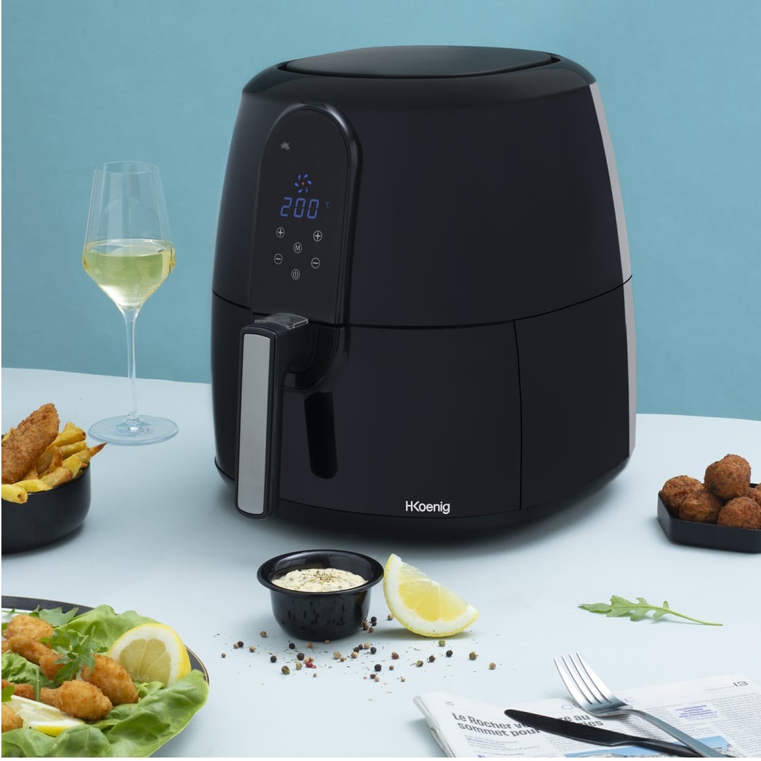 Friteuza cu aer cald Air Fryer, H.Koenig, FRY820, 1800 W, 5.5 litri, negru
