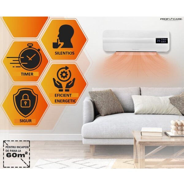 Aeroterma electrica de perete cu termostat, Proficare, PC-HL3116, 2000 W, alb