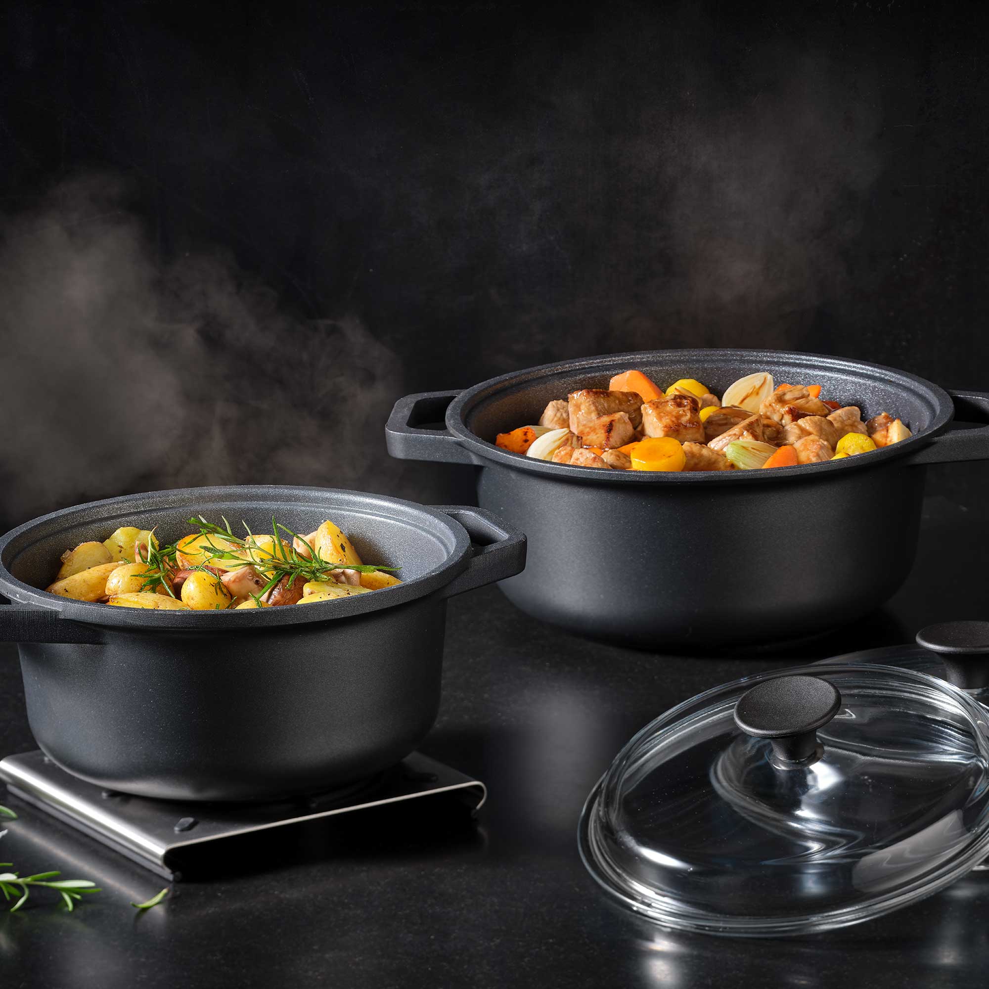 Oala de gatit cu capac, aluminiu turnat, 3.9 litri, Rosle, Cadini