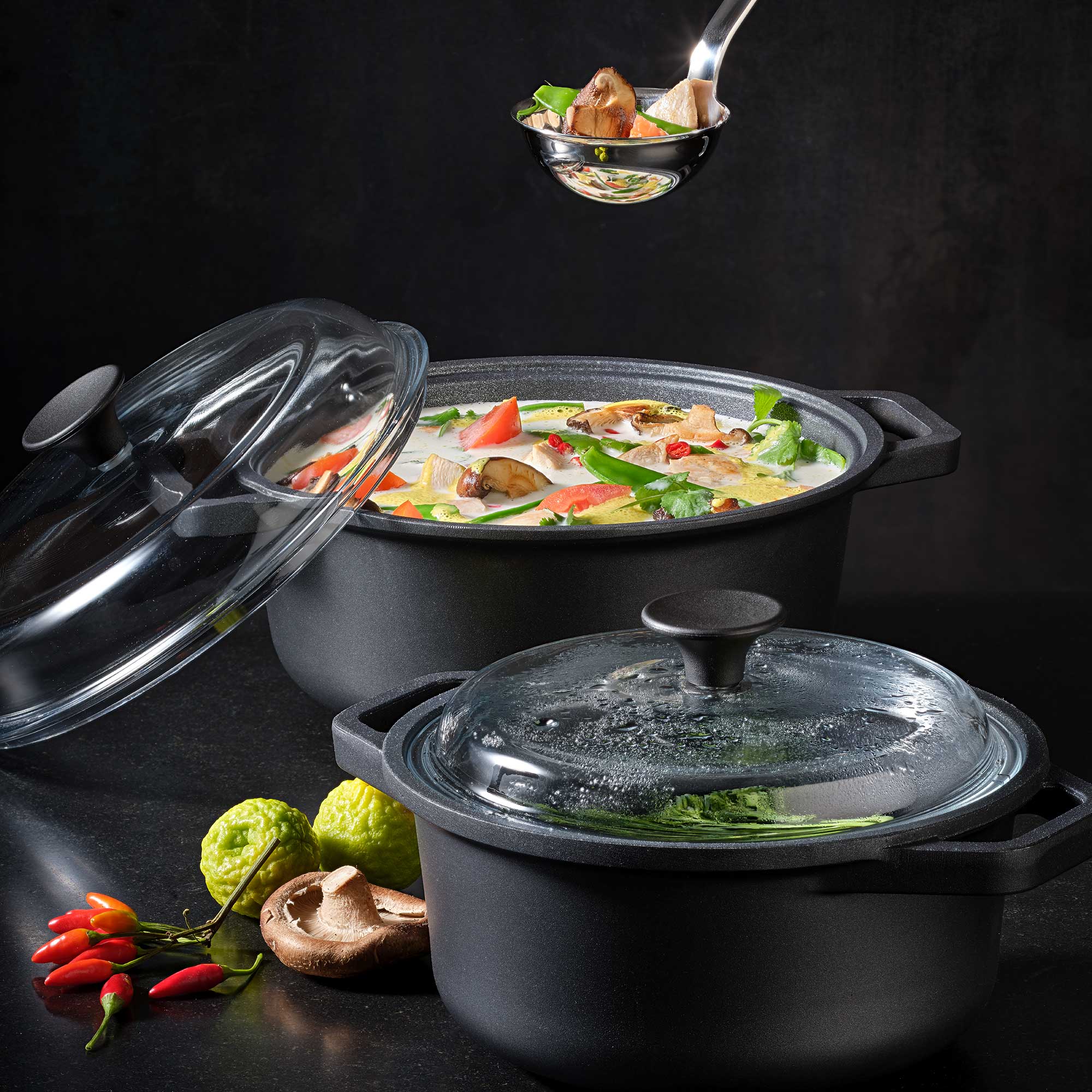 Oala de gatit cu capac, aluminiu turnat, 3.9 litri, Rosle, Cadini