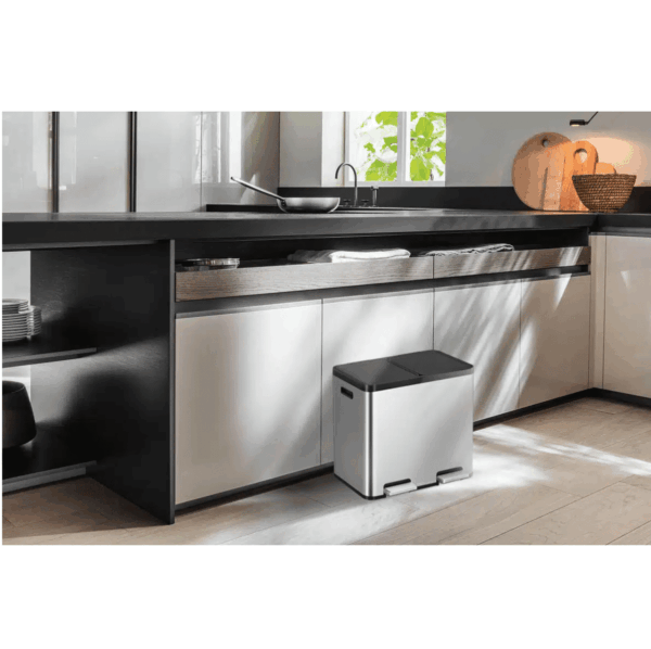 Cos de gunoi cu pedala, EKO, Essential, 22+22 litri, 2 compartimente, inox