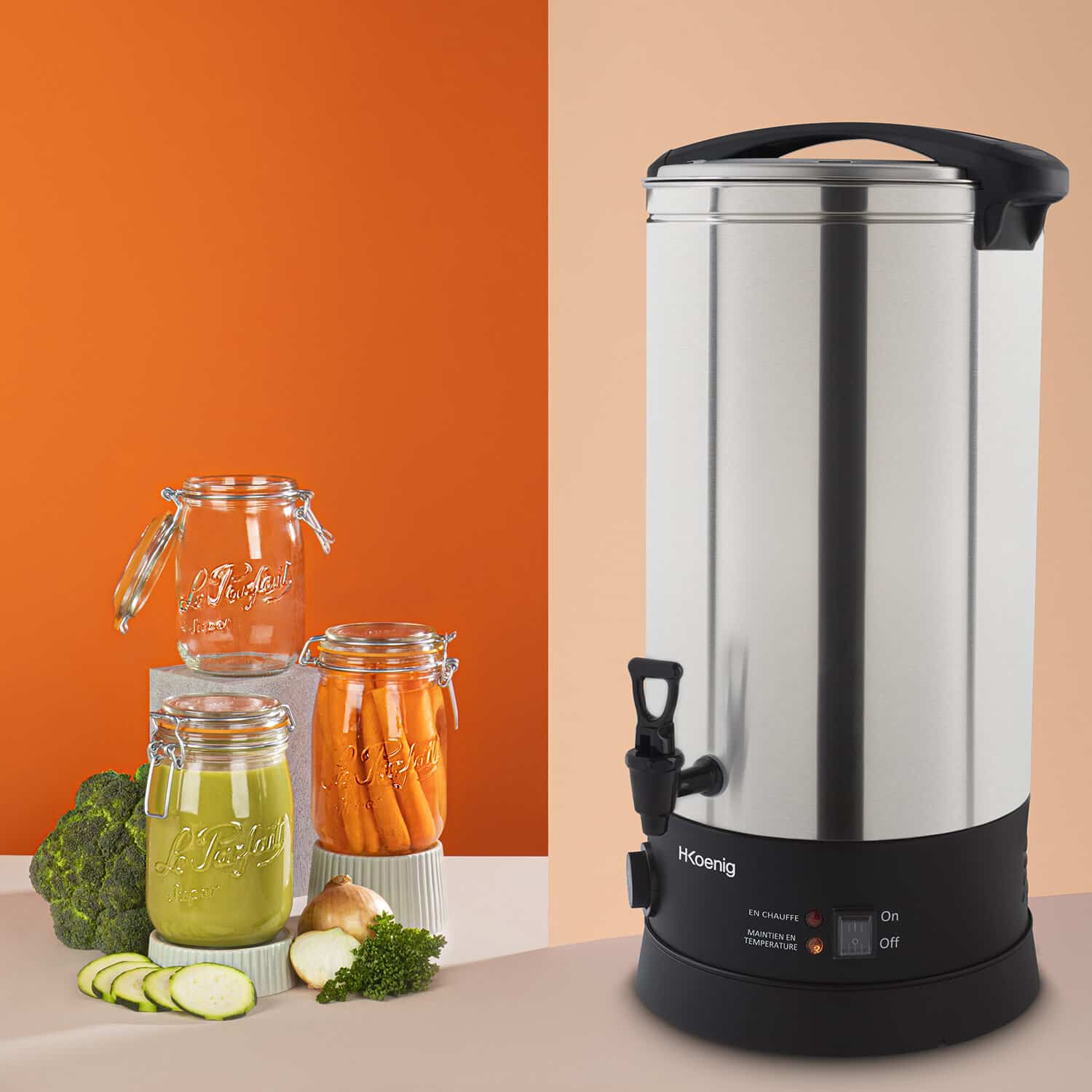 Percolator pentru bauturi fierbinti, H.Koenig, LEGI25LP, 25 litri, 2500 W, inox