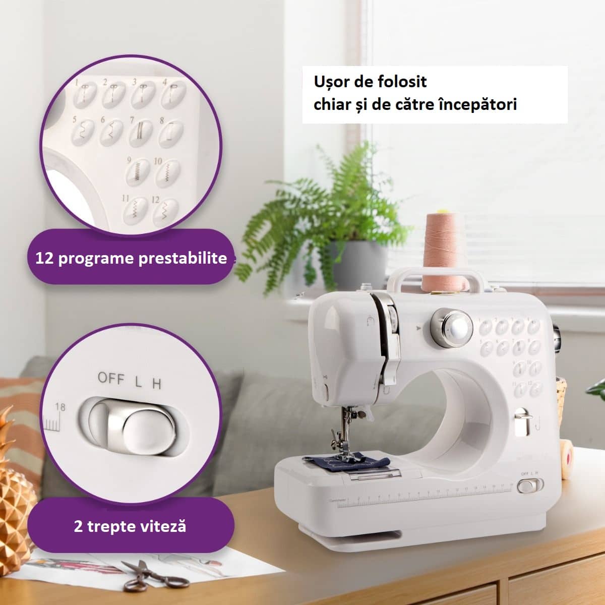 Masina de cusut portabila, Clatronic - NM 3795W, alb