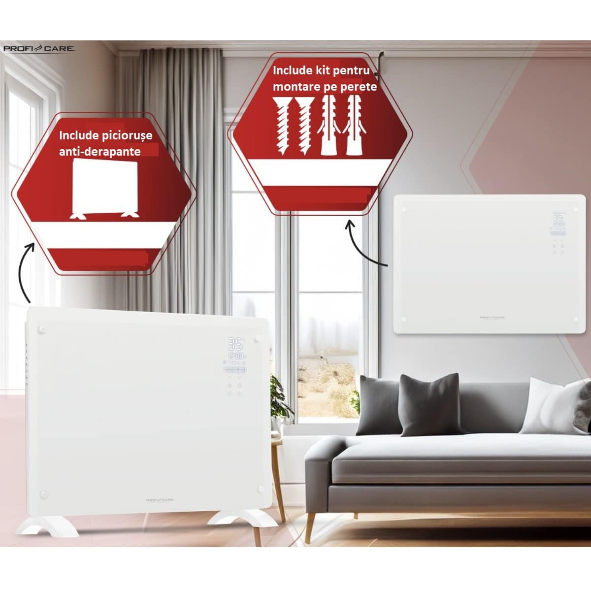 Convector electric de podea/perete, Proficare - PC-GKH3118W, alb