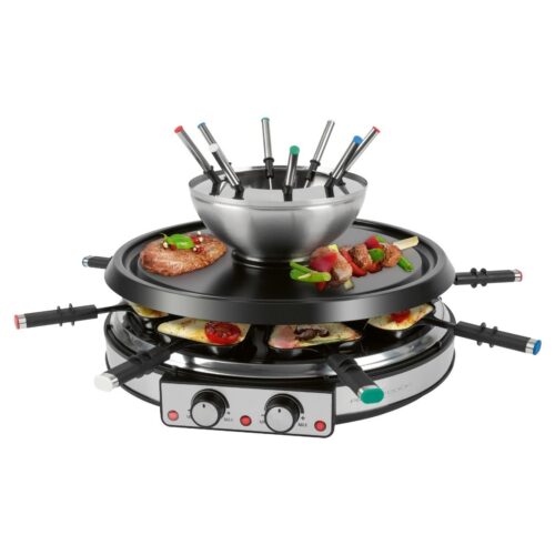 Plita grill si raclette cu fondue, Proficook, PC-RG/FD1245, 1200 W, 8 persoane, inox