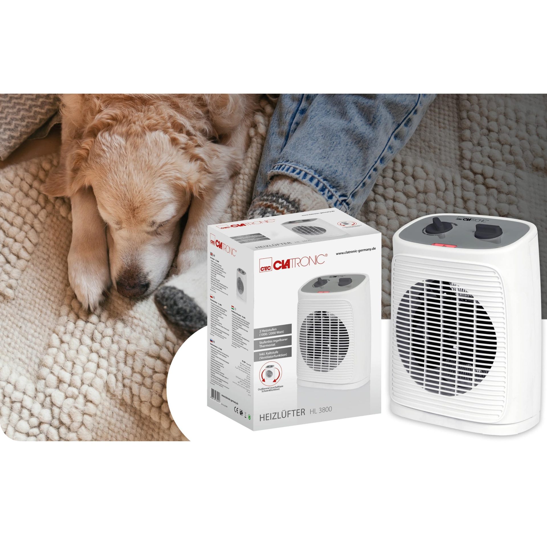 Aeroterma electrica cu termostat, Clatronic, HL3800W, 2000 W, alb