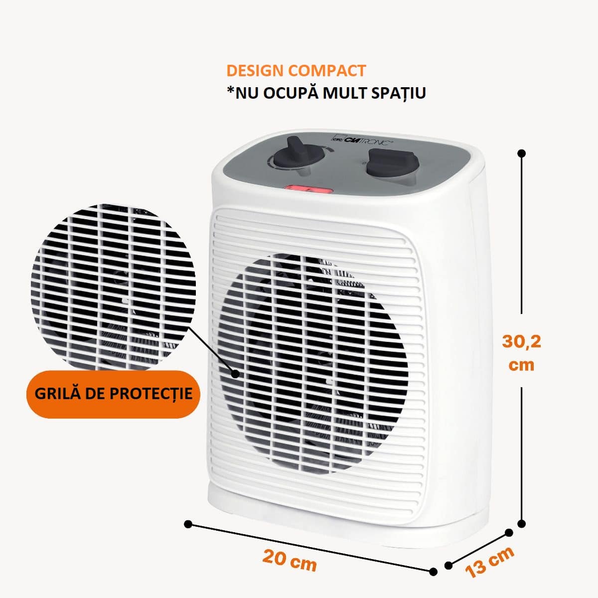 Aeroterma electrica cu termostat, Clatronic, HL3800W, 2000 W, alb