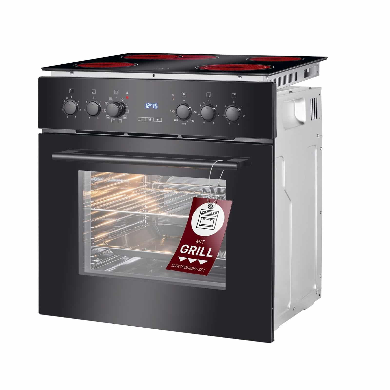 Set plita vitroceramica si cuptor electric cu convectie incorporabil, 56 litri, Bomann, EHBC7937N, 380 V, negru