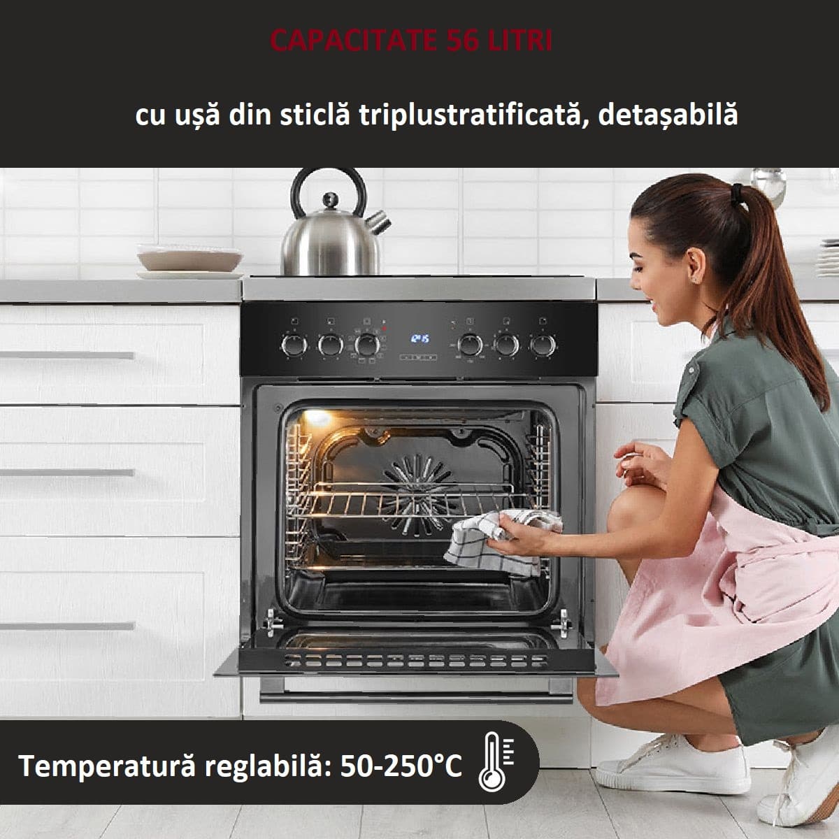 Set plita vitroceramica si cuptor electric cu convectie incorporabil, 56 litri, Bomann, EHBC7937N, 380 V, negru