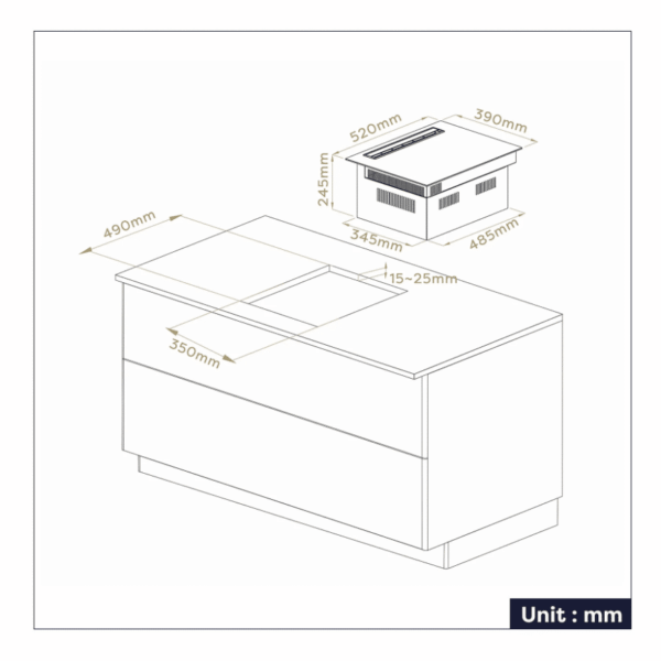 Plita electrica cu inductie incorporabila si hota integrata, Ciarra, ONE, 2 zone, 39 cm, negru