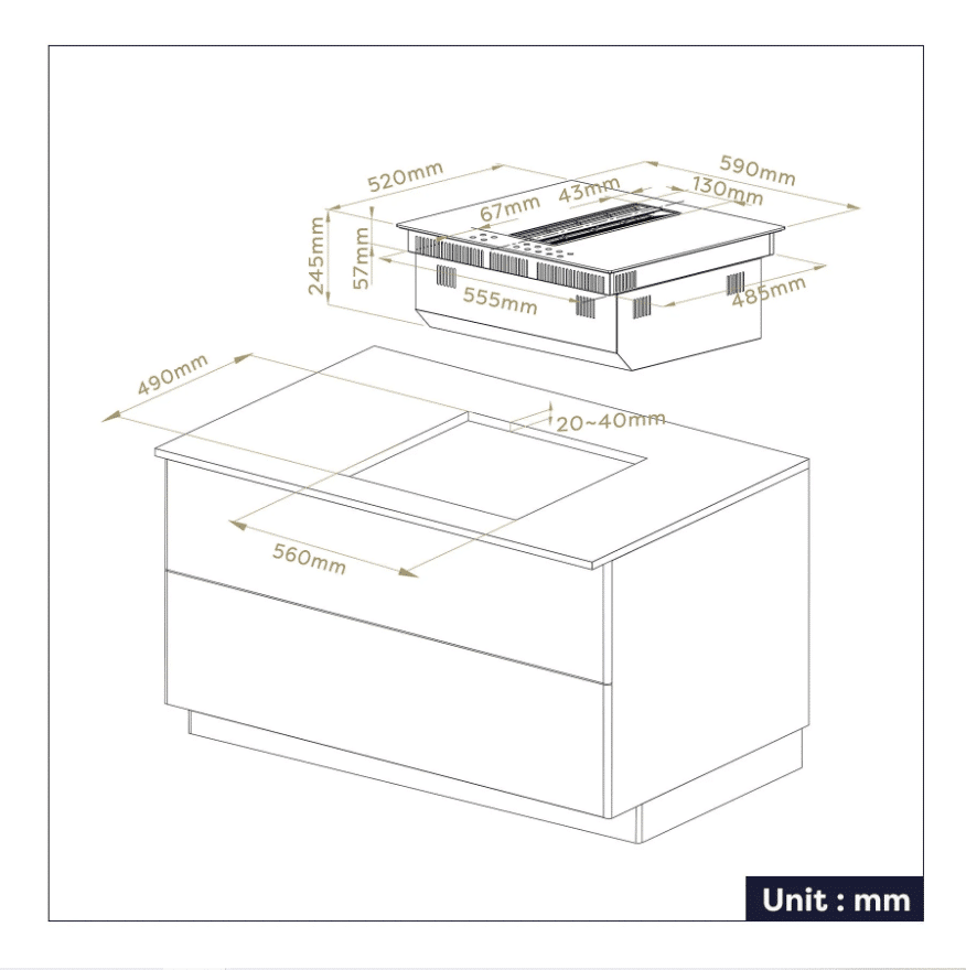 Plita electrica cu inductie incorporabila si hota integrata, Ciarra, ONE, 4 zone, 59 cm, negru