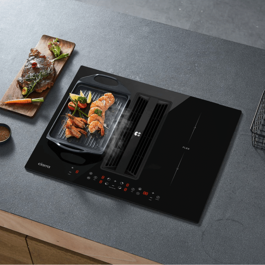 Plita electrica cu inductie incorporabila si hota integrata, Ciarra, ONE, 4 zone, 59 cm, negru