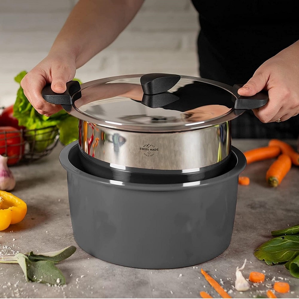 Set oala cu capac si accesorii, otel inoxidabil, 6 piese, Kuhn Rikon, Starter Set, antracit