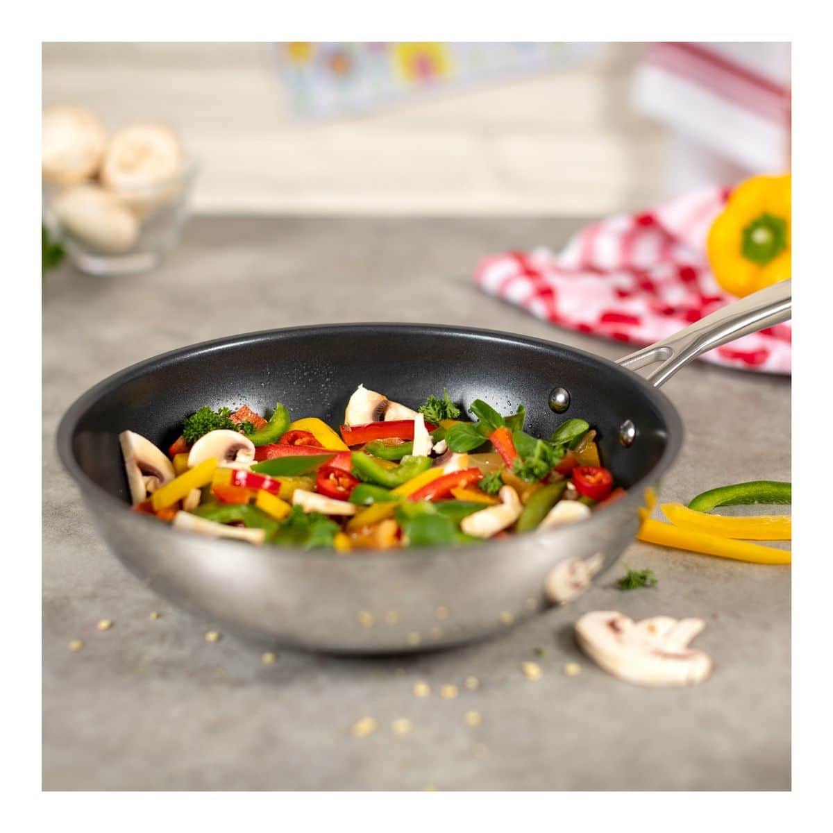 Tigaie wok, Ø 24 cm, otel inoxidabil si titan, Kuhn Rikon, Allround