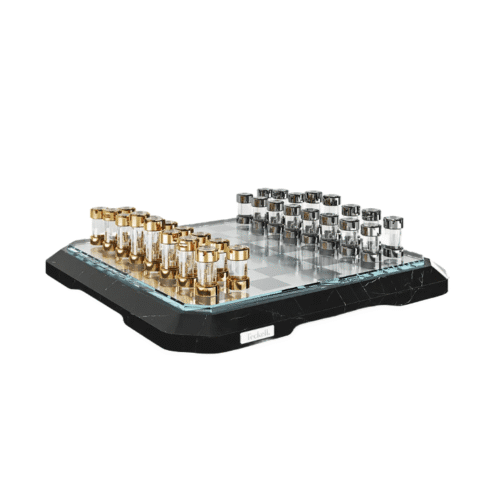 Joc de sah din marmura si aur 24k, Teckell, negru