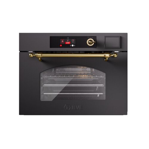 Cuptor electric cu convectie incorporabil, 36 litri, ILVE, Nostalgie, Ultracombi, negru/auriu