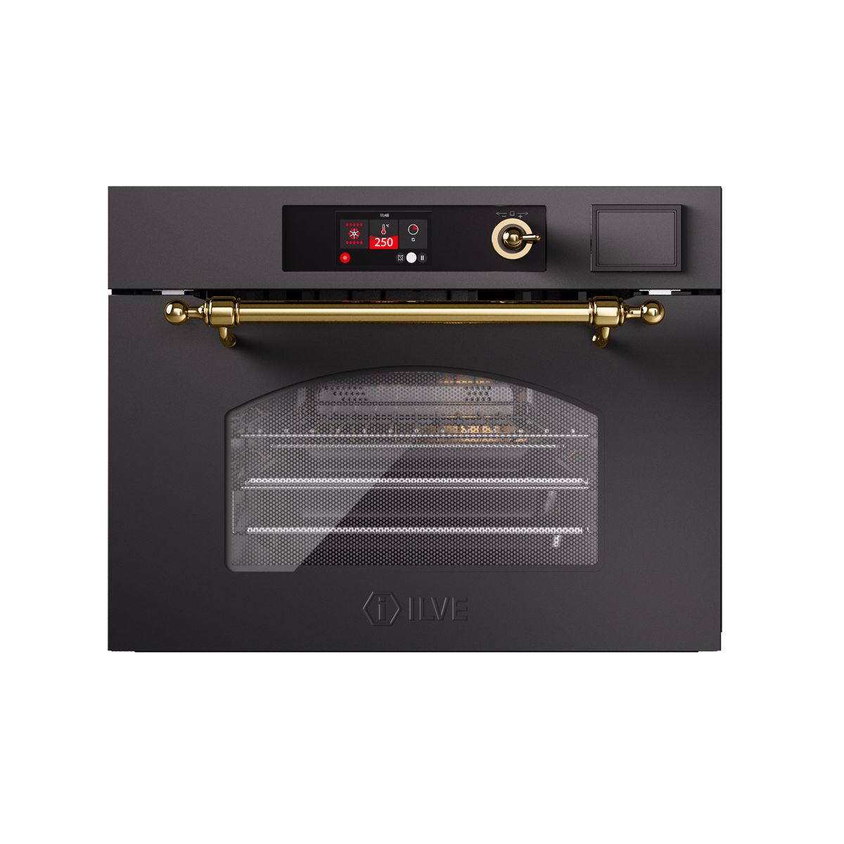 Cuptor electric cu convectie incorporabil, 36 litri, ILVE, Nostalgie, Ultracombi, negru/auriu