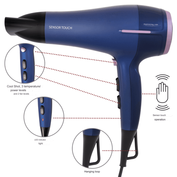 Uscator de par profesional, ProfiCare, PC-HTD3030, 2200 W, albastru