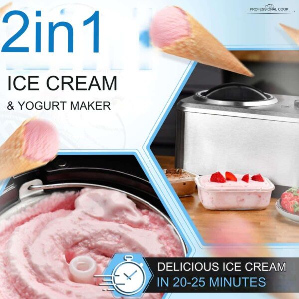 Masina de inghetata cu compresor, ProfiCook, PC-ICM1268, 1.5 litri, inox