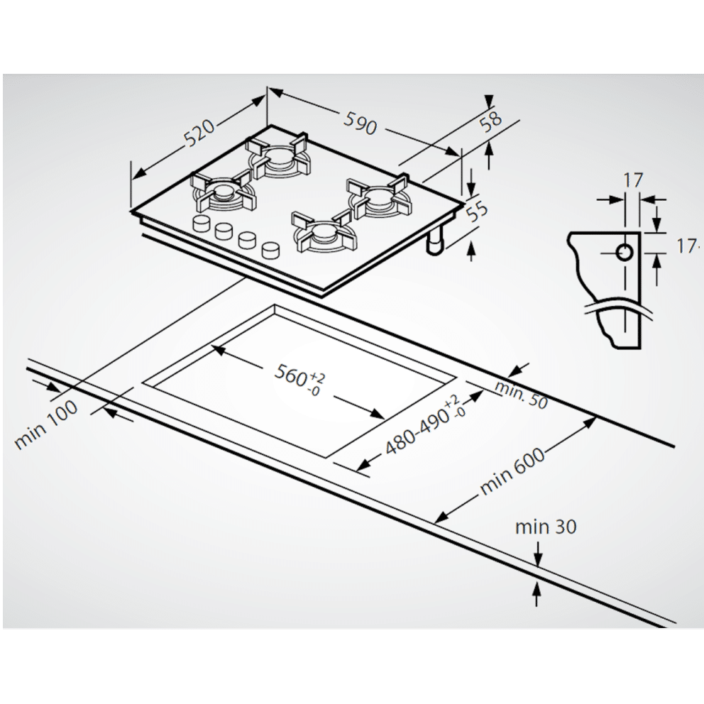 Plita incorporabila pe gaz, Schneider, SCTG640ACN, 4 arzatoare, 60 cm, antracit