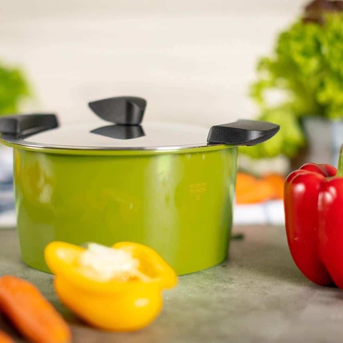 Set oala cu capac si accesorii, otel inoxidabil, 6 piese, Kuhn Rikon, Starter Set, verde
