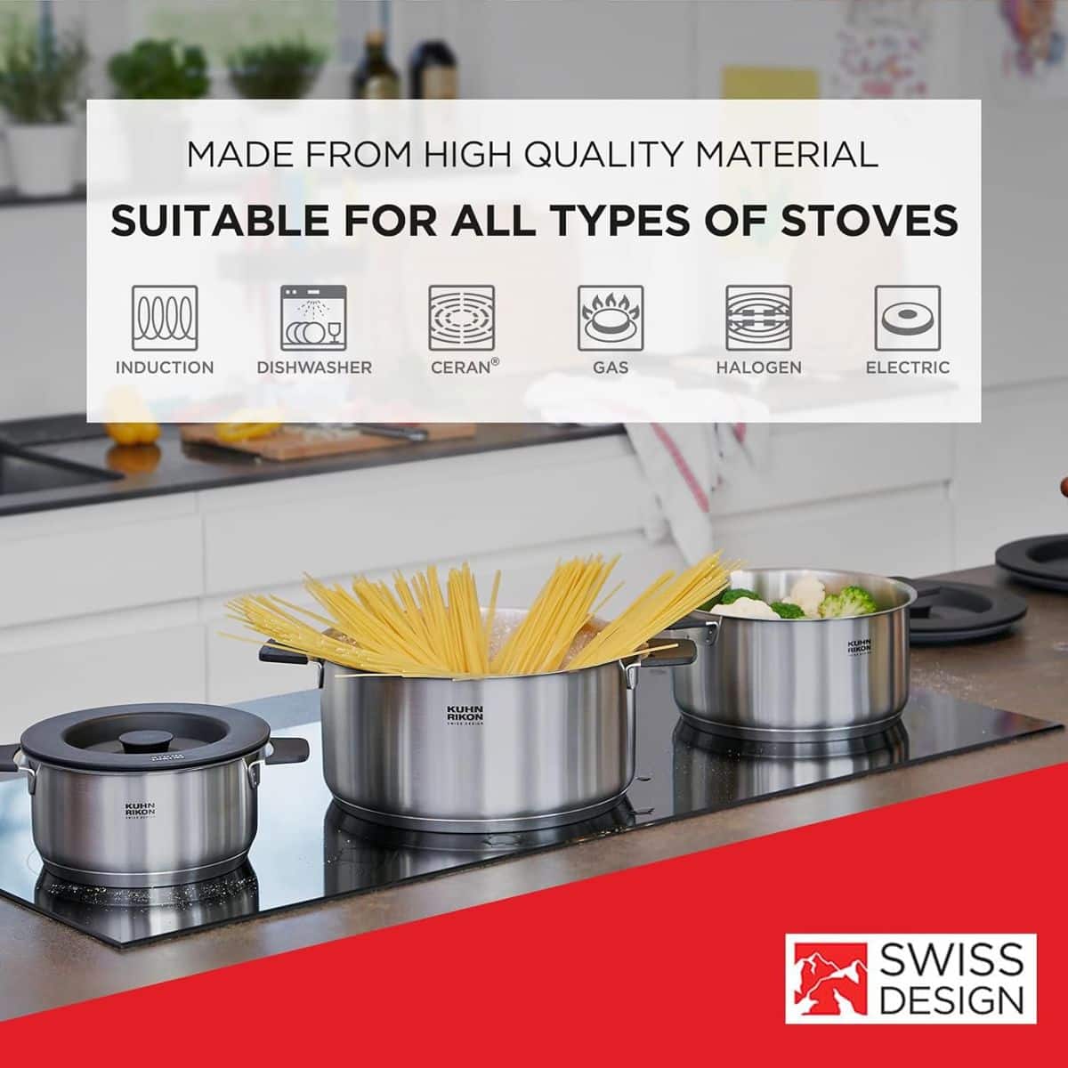 Set oale de gatit cu capac, otel inoxidabil, 6 piese, Kuhn Rikon, Smart & Compact