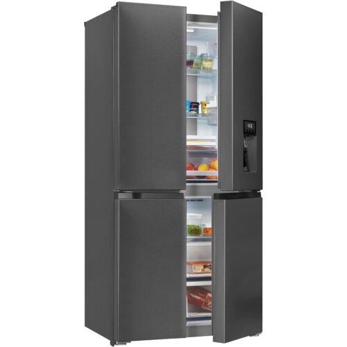 Frigider side by side, Exquisit, cu dispenser de apa, 432 litri, antracit