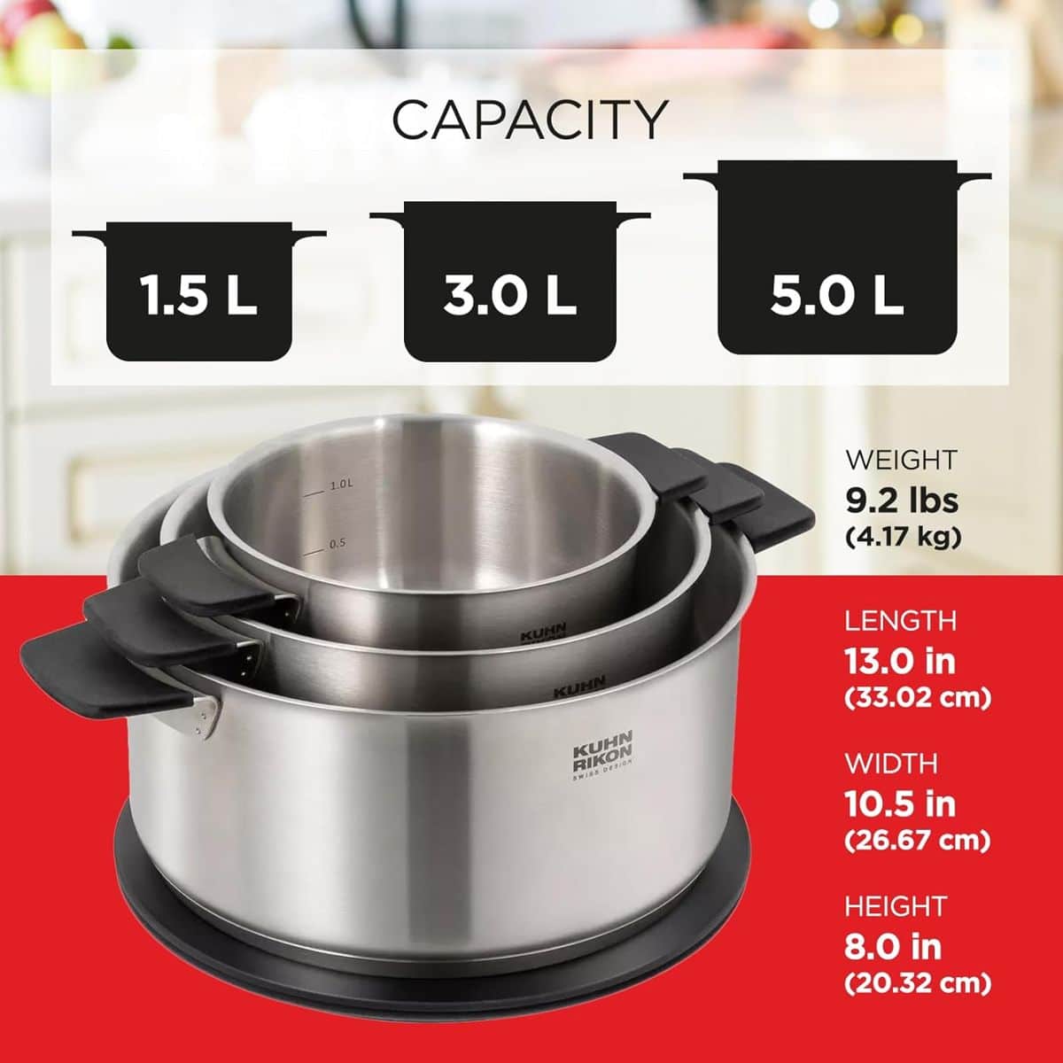 Set oale de gatit cu capac, otel inoxidabil, 6 piese, Kuhn Rikon, Smart & Compact