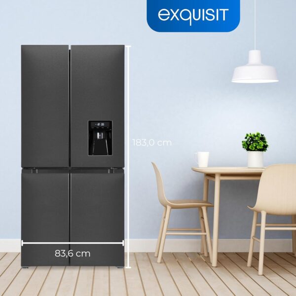 Frigider side by side, Exquisit, cu dispenser de apa, 432 litri, antracit