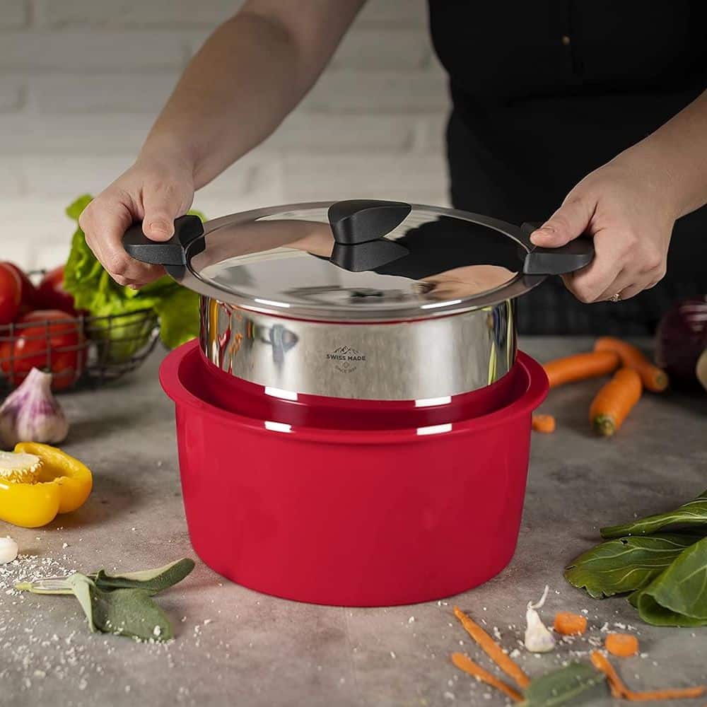 Set oala cu capac si accesorii, otel inoxidabil, 6 piese, Kuhn Rikon, Starter Set, rosu