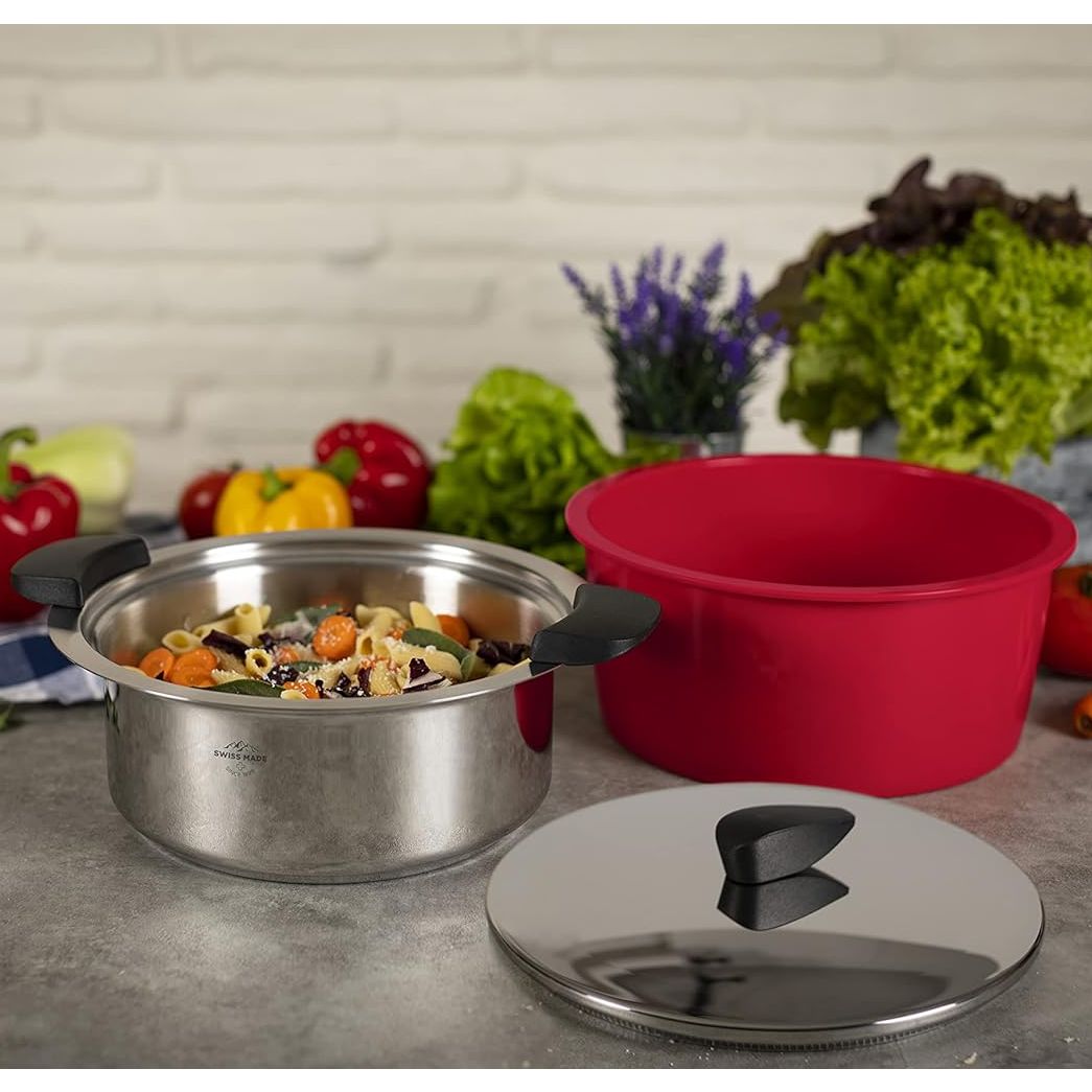Set oala cu capac si accesorii, otel inoxidabil, 6 piese, Kuhn Rikon, Starter Set, rosu