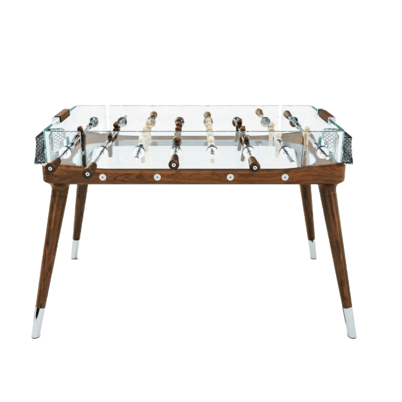 Masa foosball din lemn masiv si cristal, 90° Minuto Wood, Teckell, maro