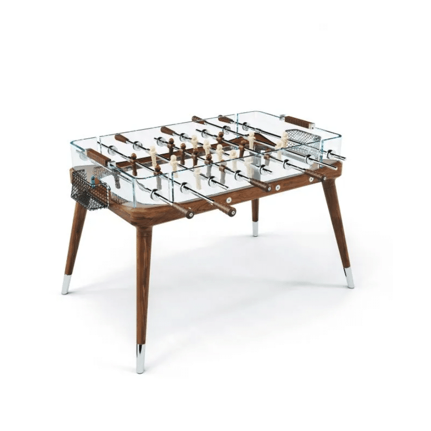 Masa foosball din lemn masiv si cristal, 90° Minuto Wood, Teckell, maro