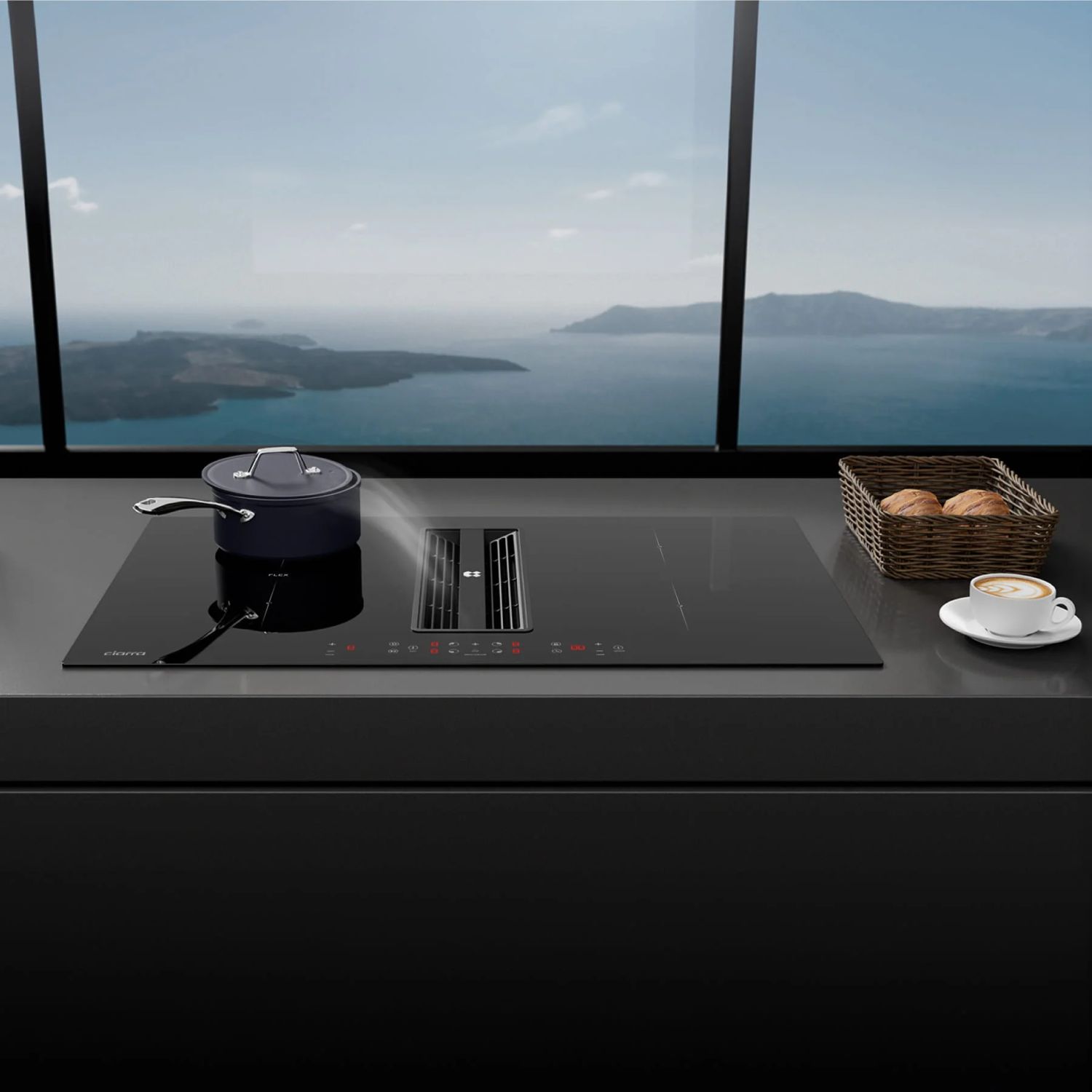 Plita electrica cu inductie incorporabila si hota integrata, Ciarra, ONE, 4 zone, 83 cm, negru