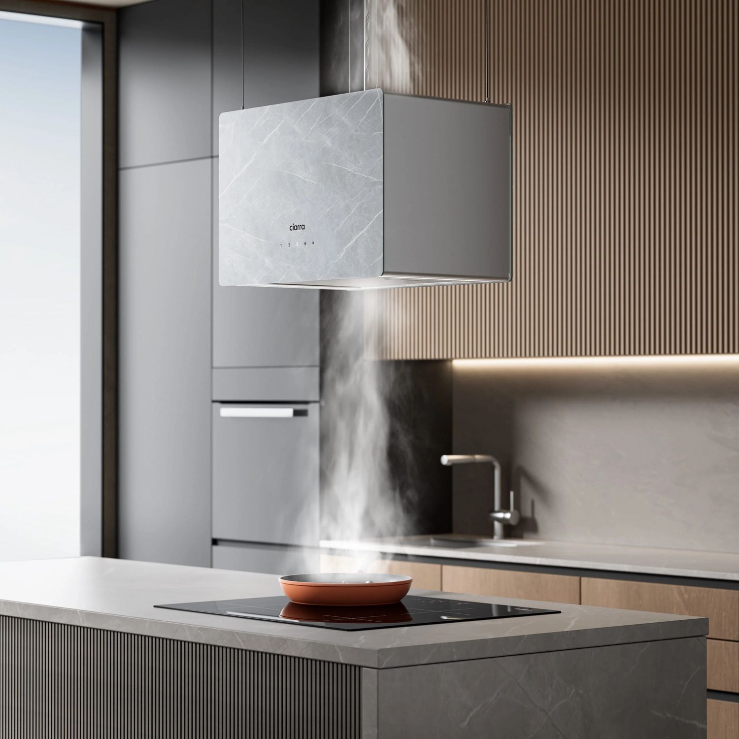 Hota tip insula, Ciarra, Pinnacle Glass Smart, 700 m³/h, 48 cm, gri