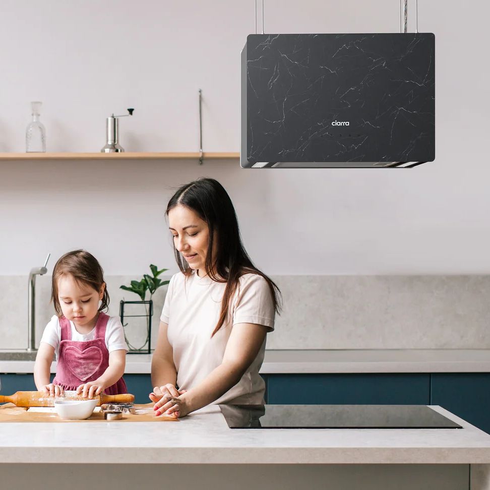 Hota tip insula, Ciarra, Pinnacle Glass Smart, 700 m³/h, 48 cm, negru