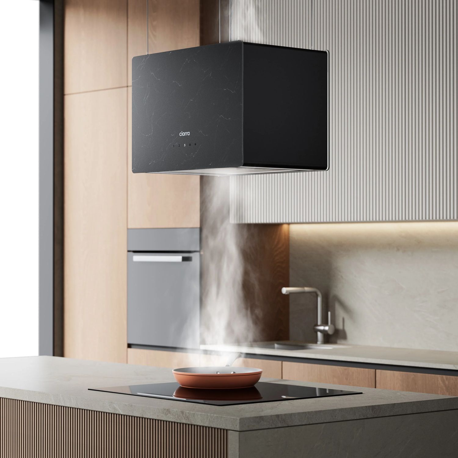 Hota tip insula, Ciarra, Pinnacle Glass Smart, 700 m³/h, 48 cm, negru