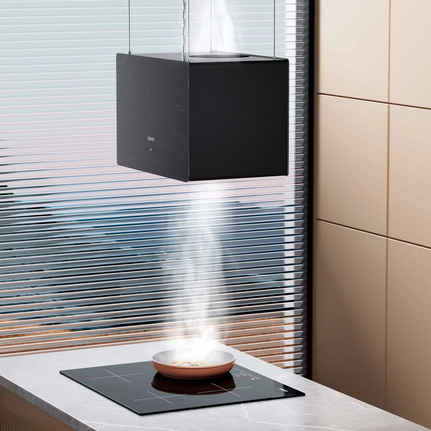 Hota tip insula, Ciarra, Pinnacle Glass Smart, 700 m³/h, 48 cm, negru