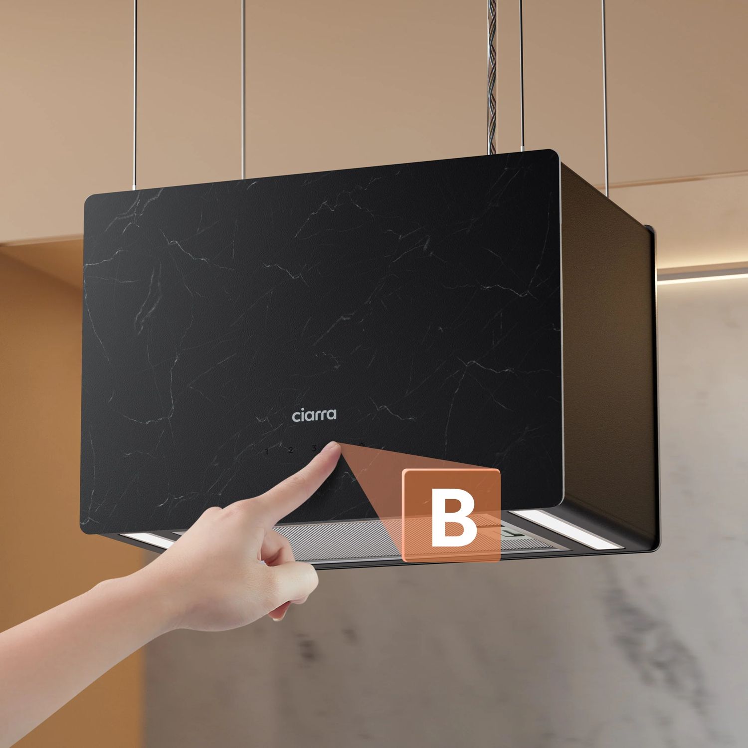 Hota tip insula, Ciarra, Pinnacle Glass Smart, 700 m³/h, 48 cm, negru