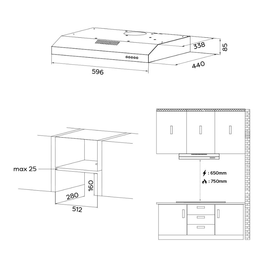 Hota incorporabila, Ciarra, CBCB6903D-B, 220 m³/h, 60 cm, negru