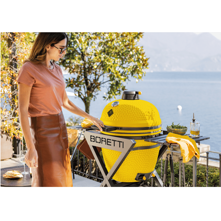 Gratar cu carbuni si termometru integrat Kamado, Boretti, Ceramica Limone Large, Ø 45 cm, galben