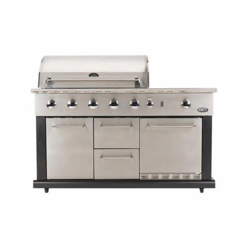 Gratar pe gaz cu frigider incorporat, Boretti, Luciano Nero, 7 arzatoare, 91x45 cm, inox