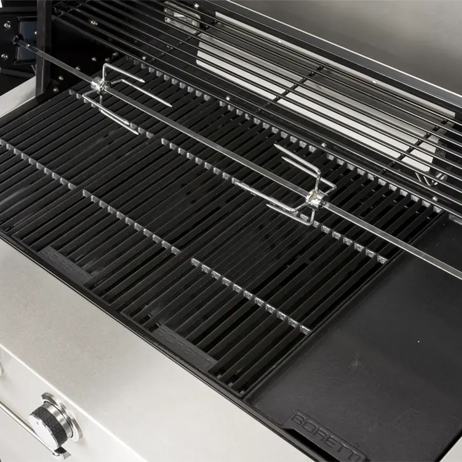 Gratar pe gaz cu frigider incorporat, Boretti, Luciano Nero, 7 arzatoare, 91x45 cm, inox