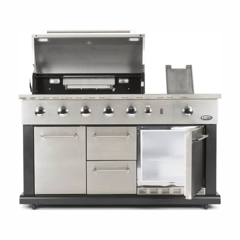 Gratar pe gaz cu frigider incorporat, Boretti, Luciano Nero, 7 arzatoare, 91x45 cm, inox